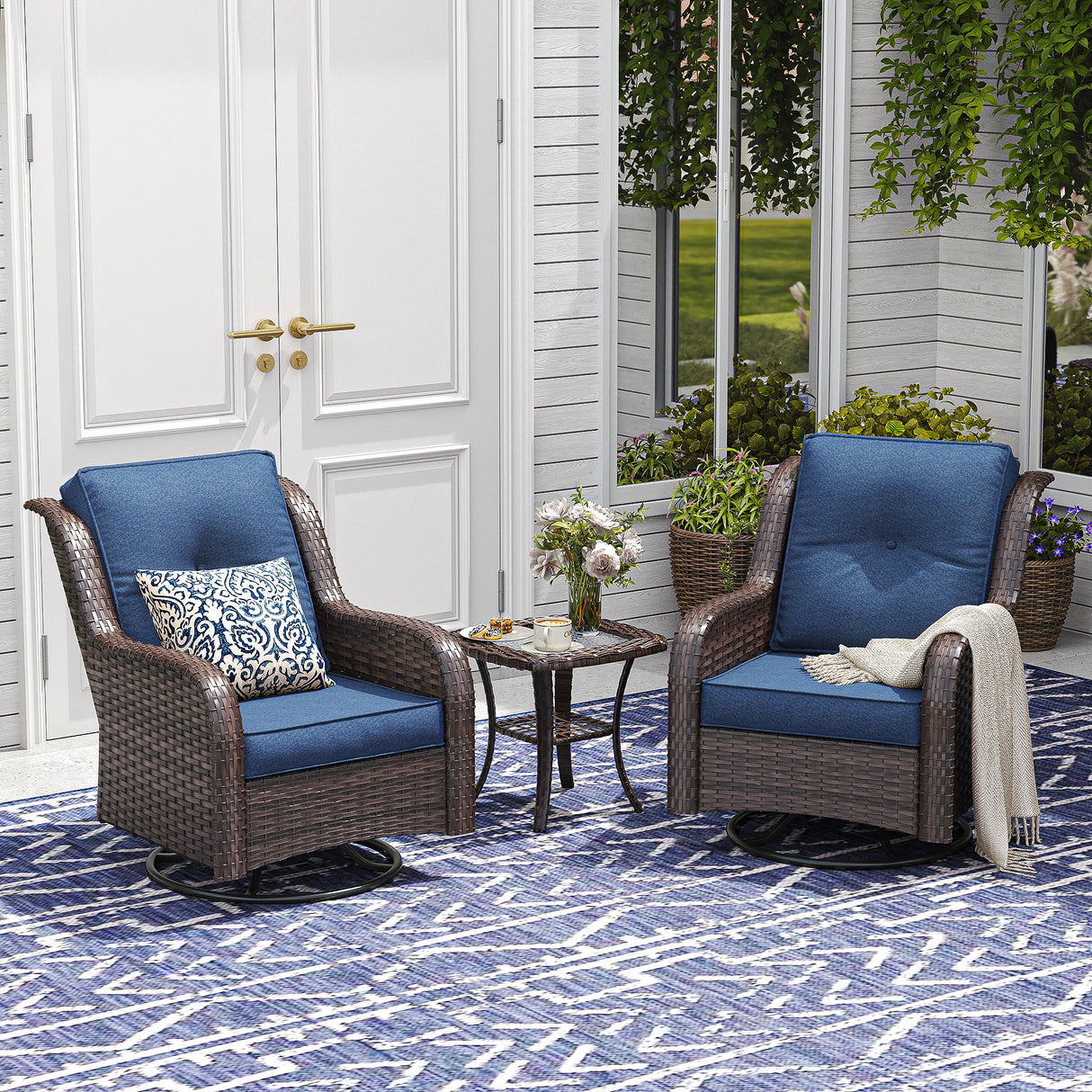 Vicllax Patio Wicker Oasis Lounge Sofa, Swivel Chair with Side Table