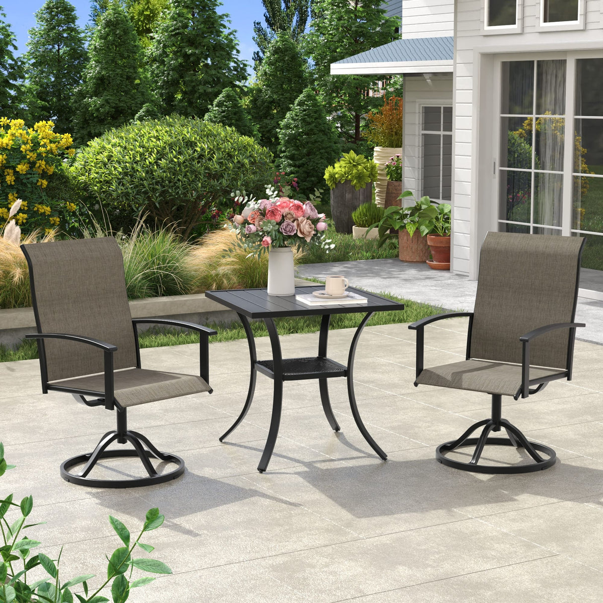 Vicllax 3 Pcs Outdoor Dining Set, 27.6" Square Bar Table and 2 Swivel Chairs