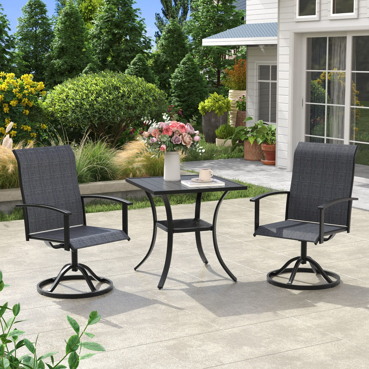 Vicllax 3 Pcs Outdoor Dining Set, 27.6" Square Bar Table and 2 Swivel Chairs