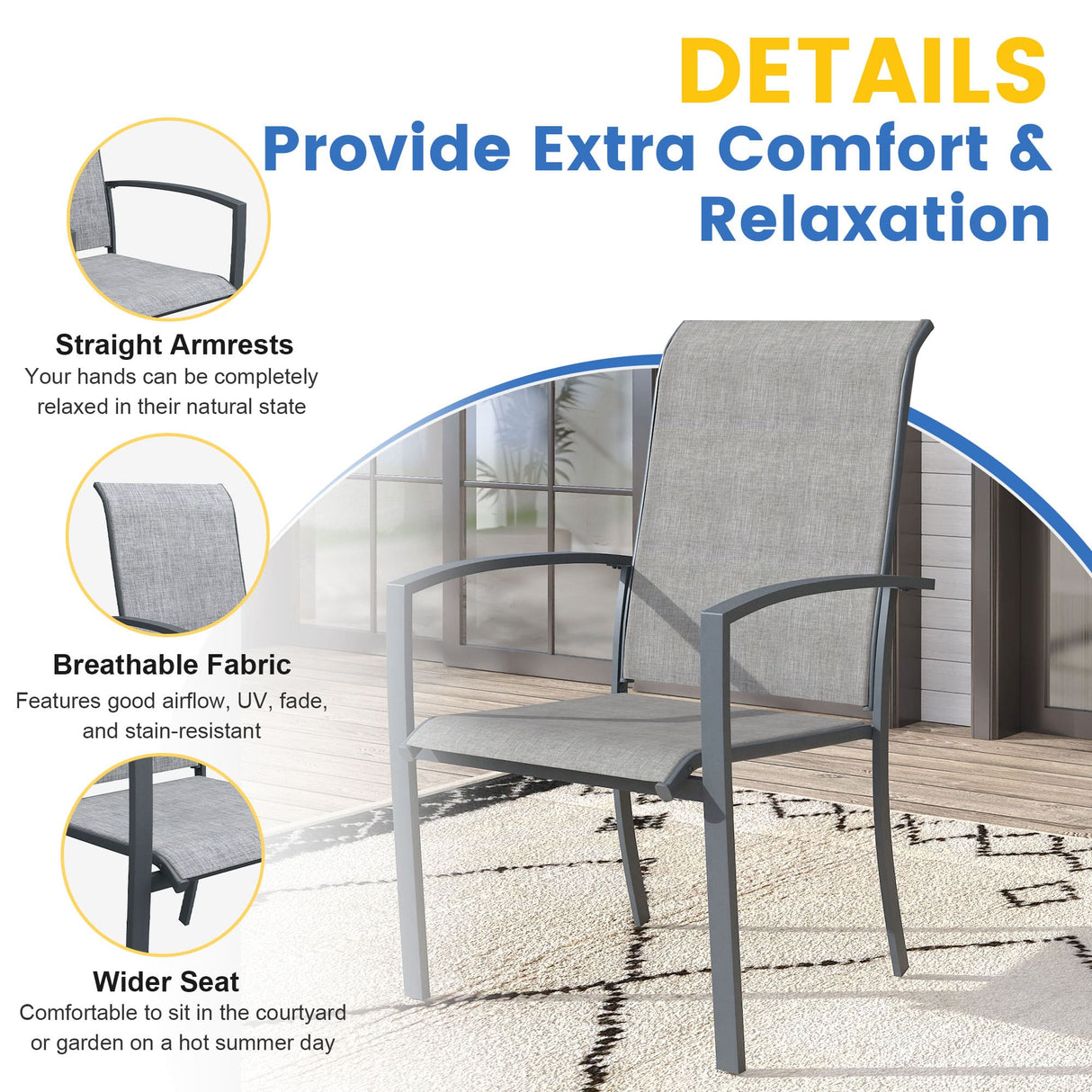 Vicllax 7 Pieces Outdoor Dining Set, 47.2"Round Table and Skyline Stackable Chair