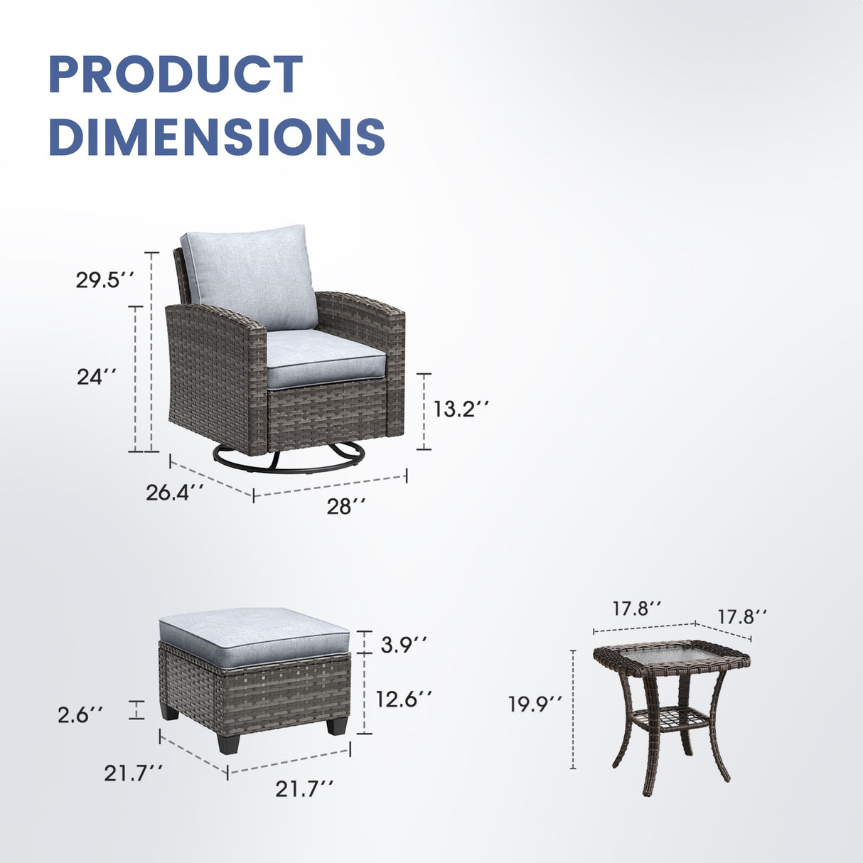 Vicllax 3/5 Pcs Garden Sofa Set, Wicker Outdoor Conversation Set with Sofa Chairs and Ottomans