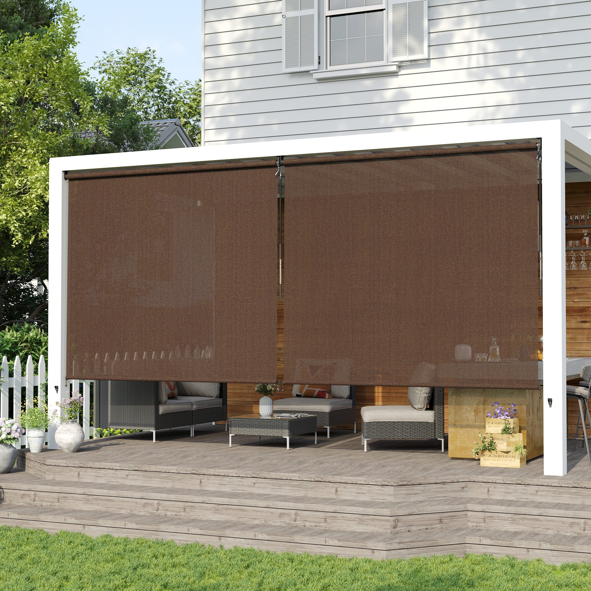 Vicllax Persiana Enrollable Inalámbrica para Exteriores con Bloqueo Solar, Toldo Enrollable con Manivela para Patio