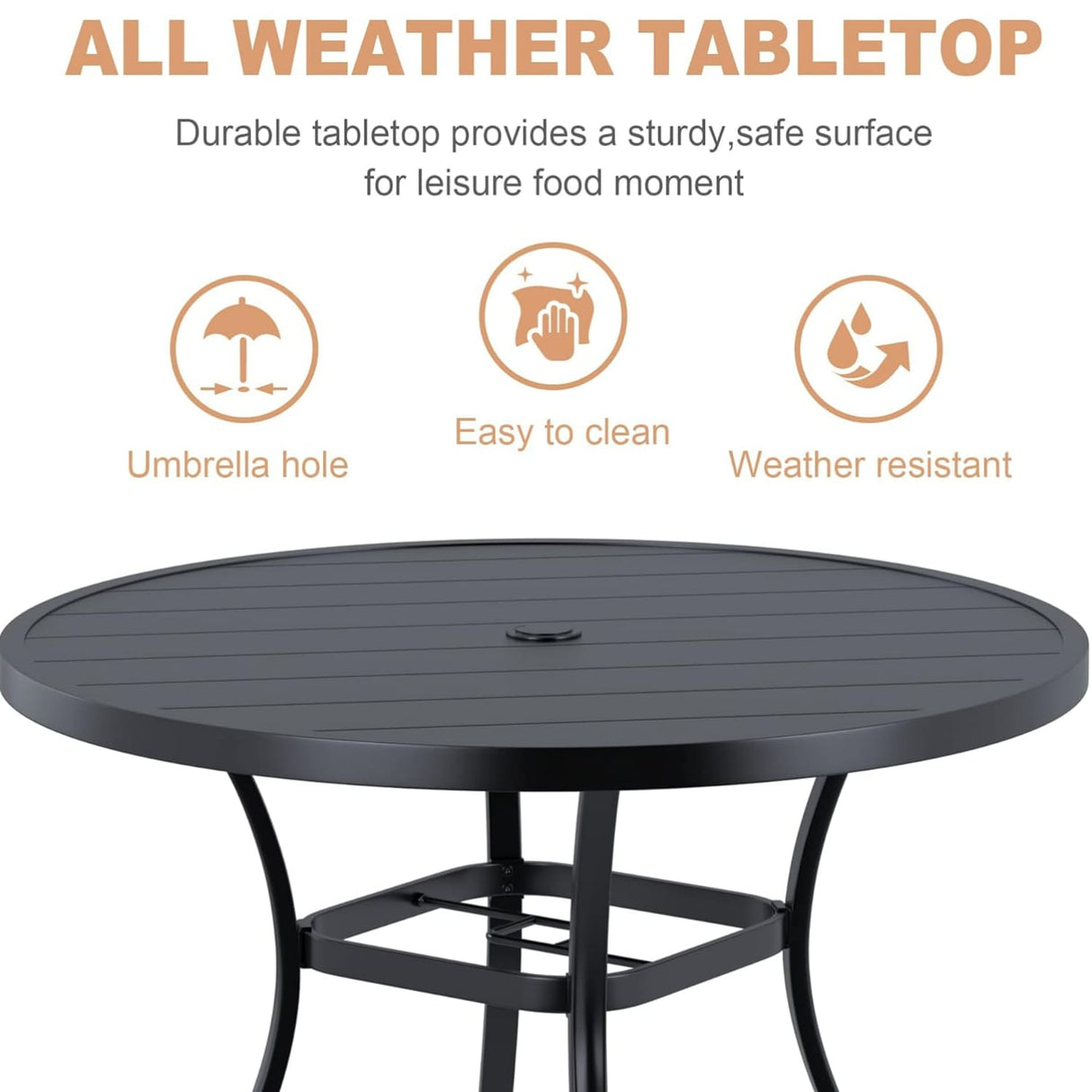 Vicllax 42" Round Metal Patio Table with Adjustable Umbrella Hole