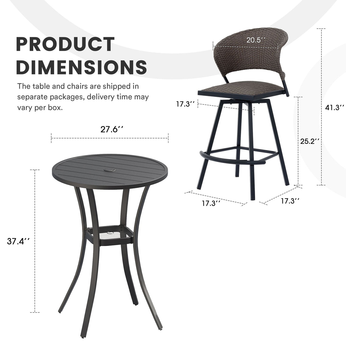 Vicllax 3/5 PCS Outdoor Swivel Bar Set, Patio Wicker Bar Chairs and Round Bar Table