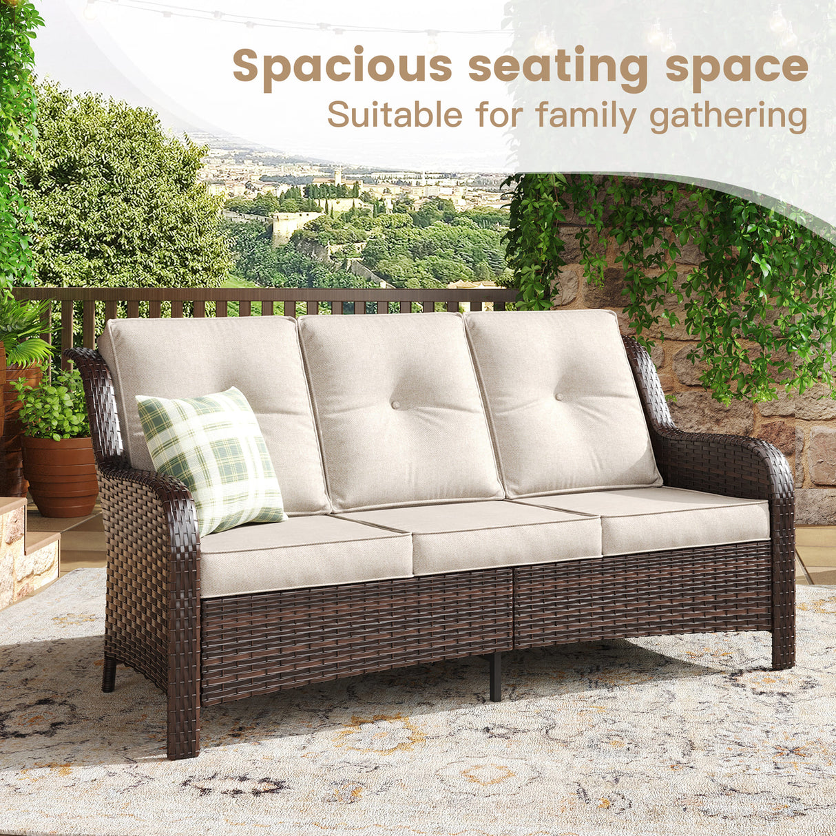 Vicllax Patio Wicker Oasis Lounge Set, 9 Seater with Fire table