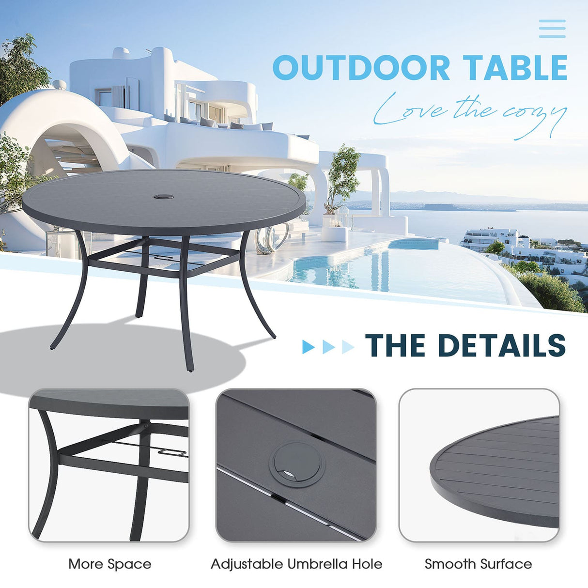Vicllax 9-Piece Outdoor Dining Set with Patio Round Metal Table and Stackable Sling Chairs