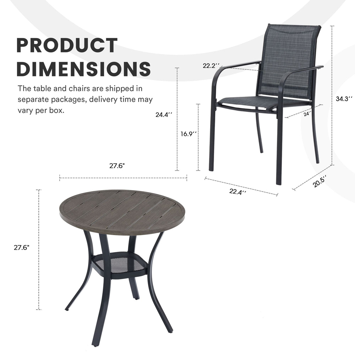 Vicllax 3-Piece Patio Bistro Set, Outdoor Stackable Sling Chairs and Metal Round Table
