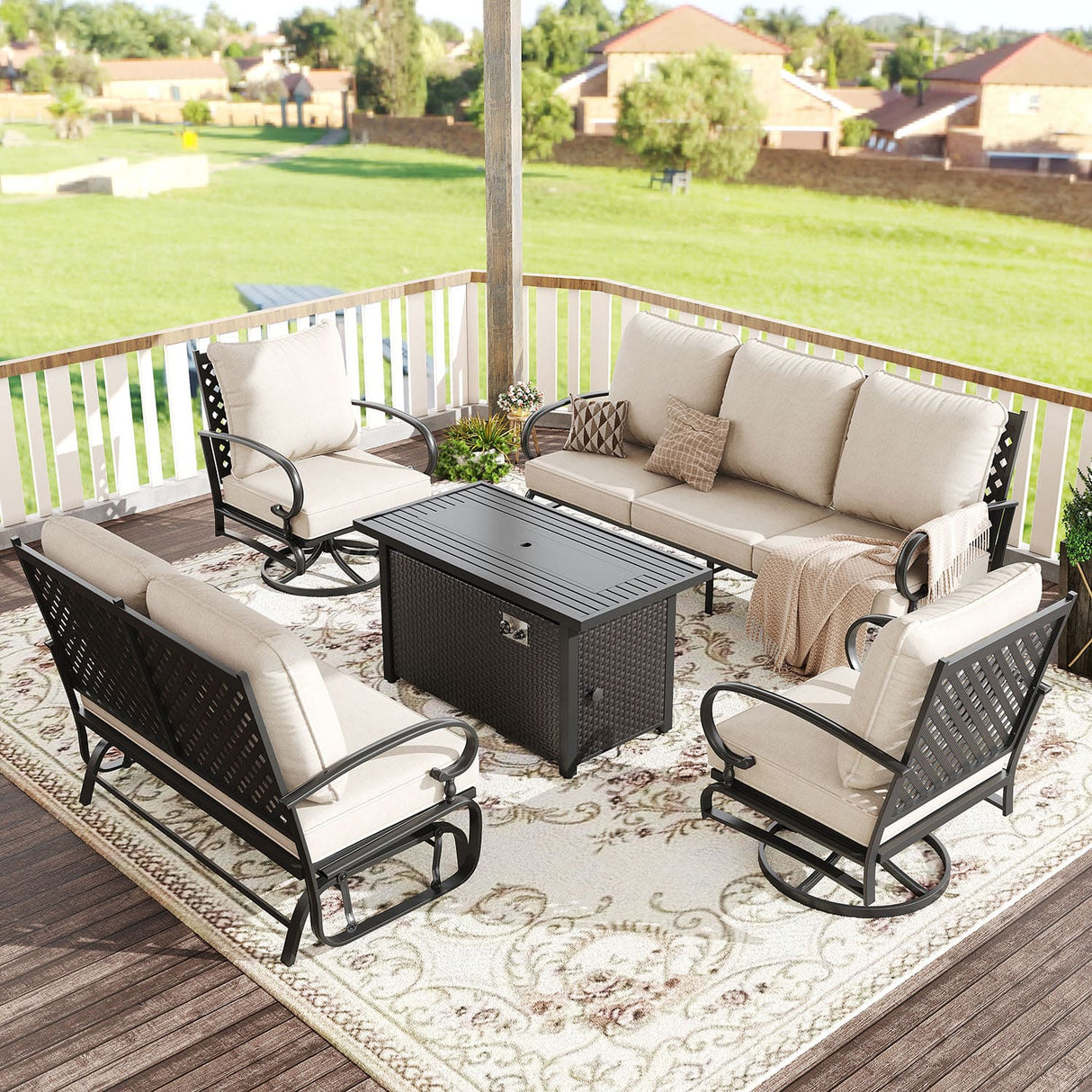 Vicllax 5-Piece Outdoor Patio Conversation Sofa Set With Metal Rectangular Fire Pit Table