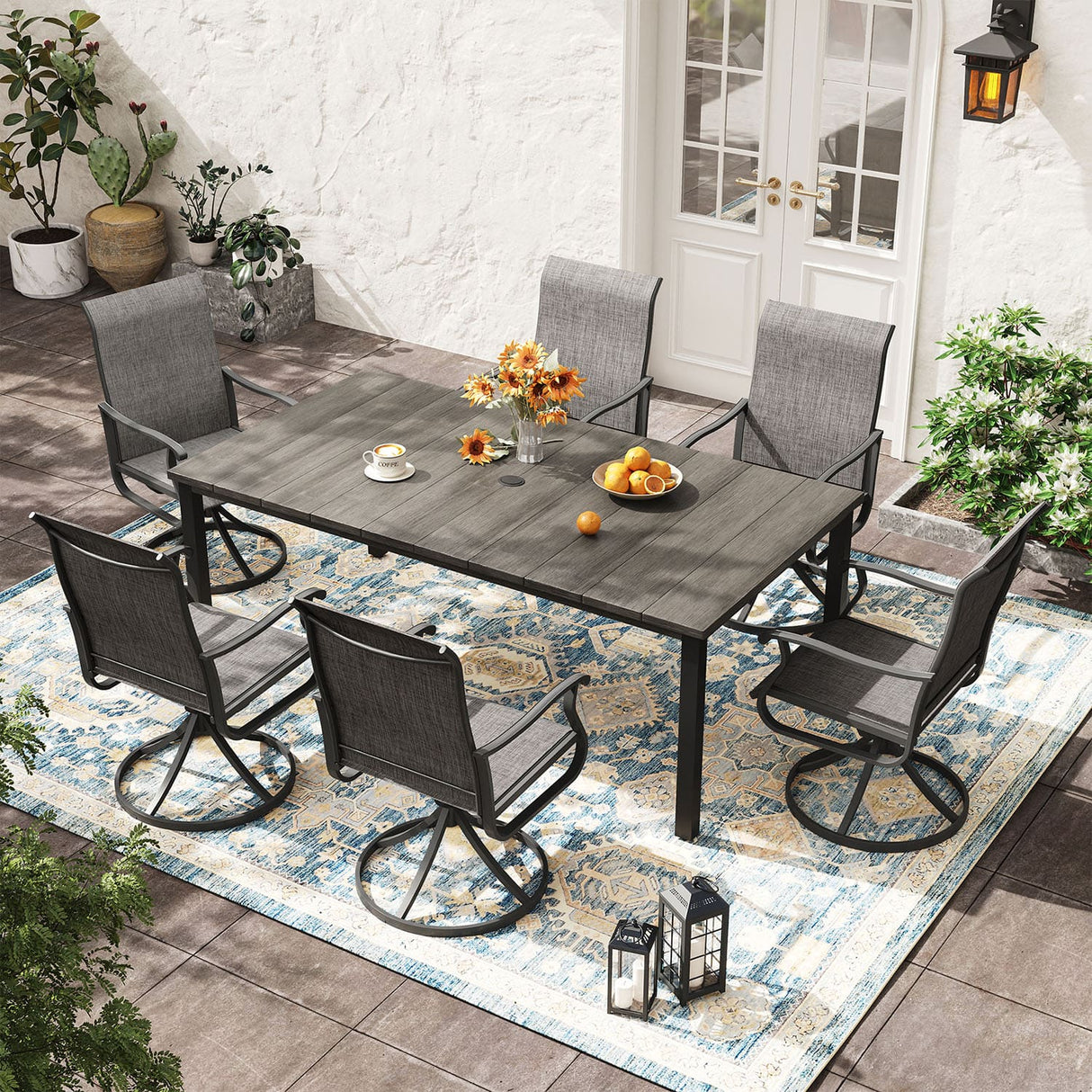 Vicllax 7 Pieces Outdoor Dining Set with Rectangular Dining Table and Swivel Chairs