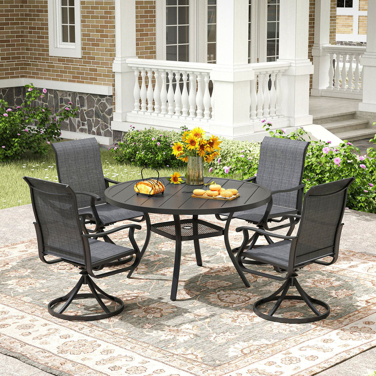 Vicllax 5/7 Pieces Outdoor Dining Set, Metal Round Dining Table and Premium Swivel Chairs