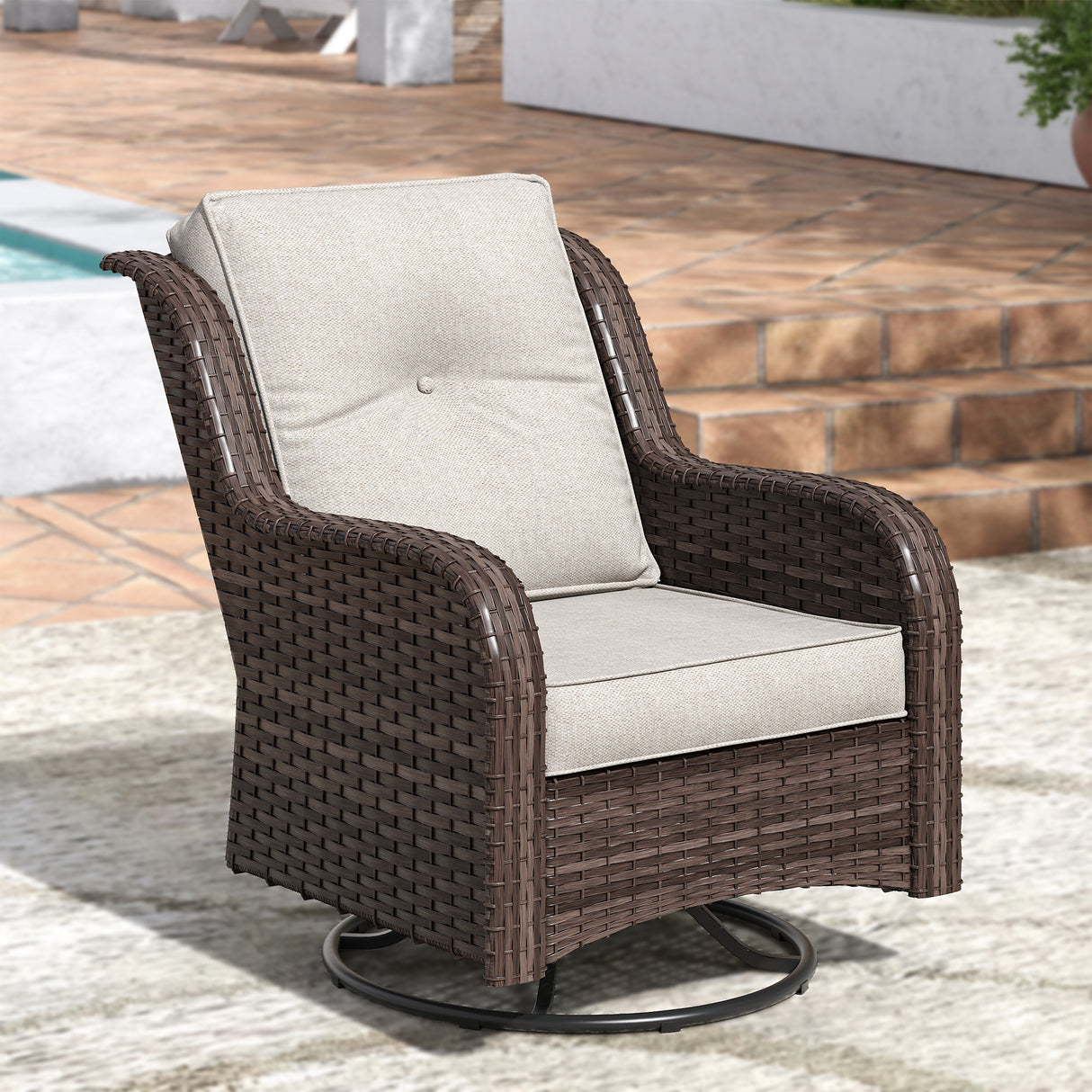 Vicllax Patio Wicker Oasis Lounge Sofa, Swivel Chair with Side Table