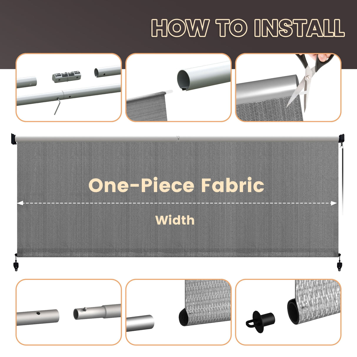 Vicllax Outdoor Cordless Sun Blocking Roller Shade, Patio Crank Roll Up Sun Shade