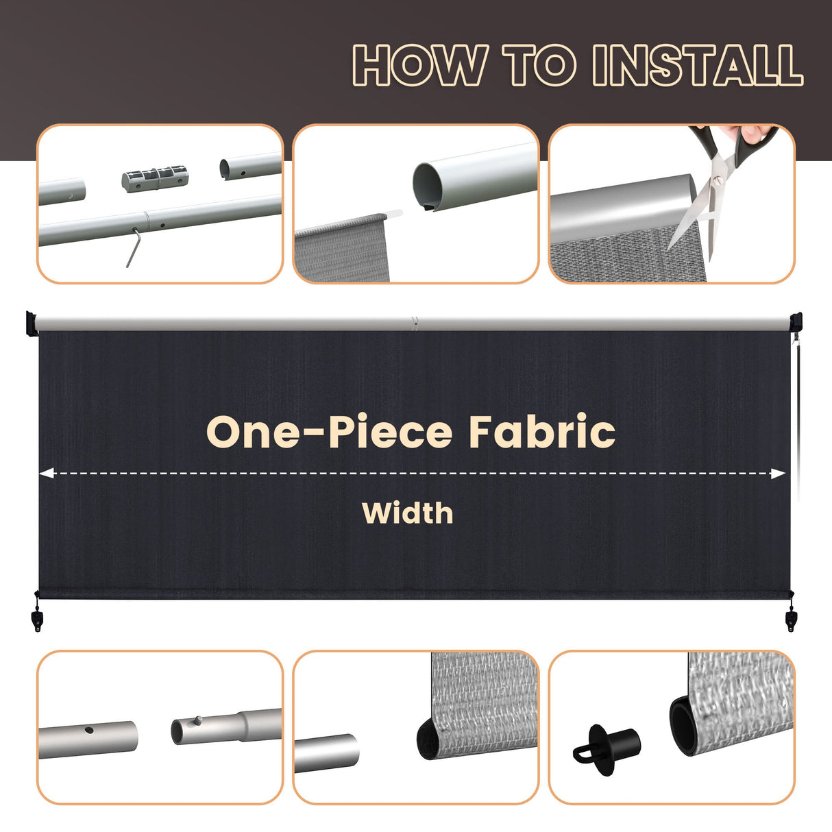 Vicllax Outdoor Cordless Sun Blocking Roller Shade, Patio Crank Roll Up Sun Shade