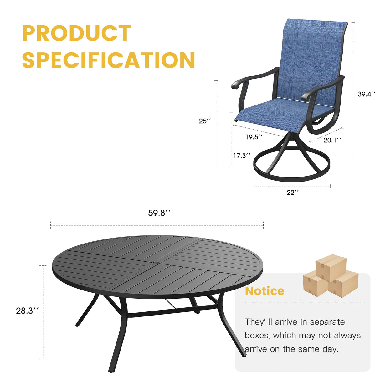 Vicllax 9 Pieces Outdoor Dining Set, 59.8" Metal Round Dining Table and Premium Swivel Chairs