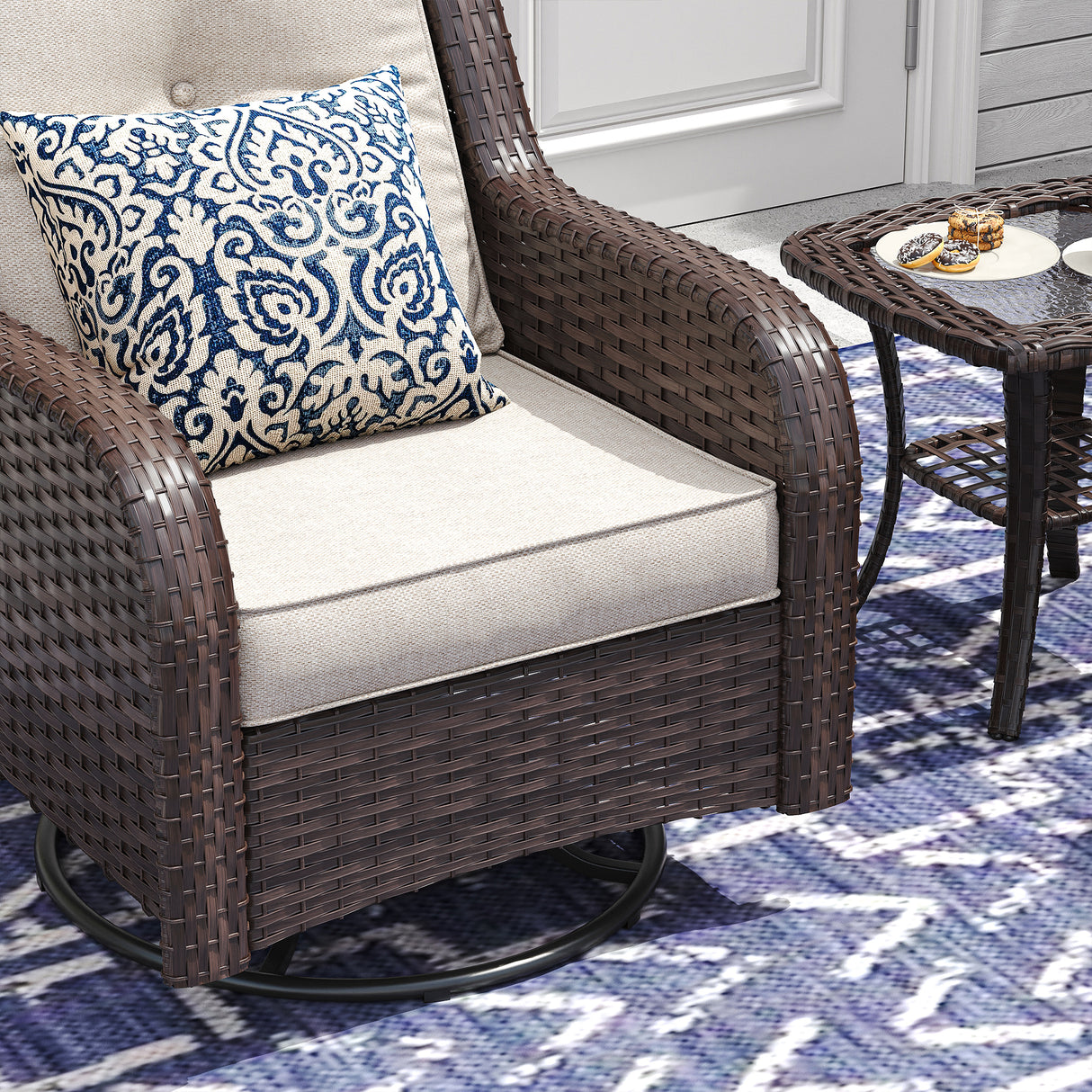 Vicllax Patio Wicker Oasis Lounge Sofa, Swivel Chair with Side Table