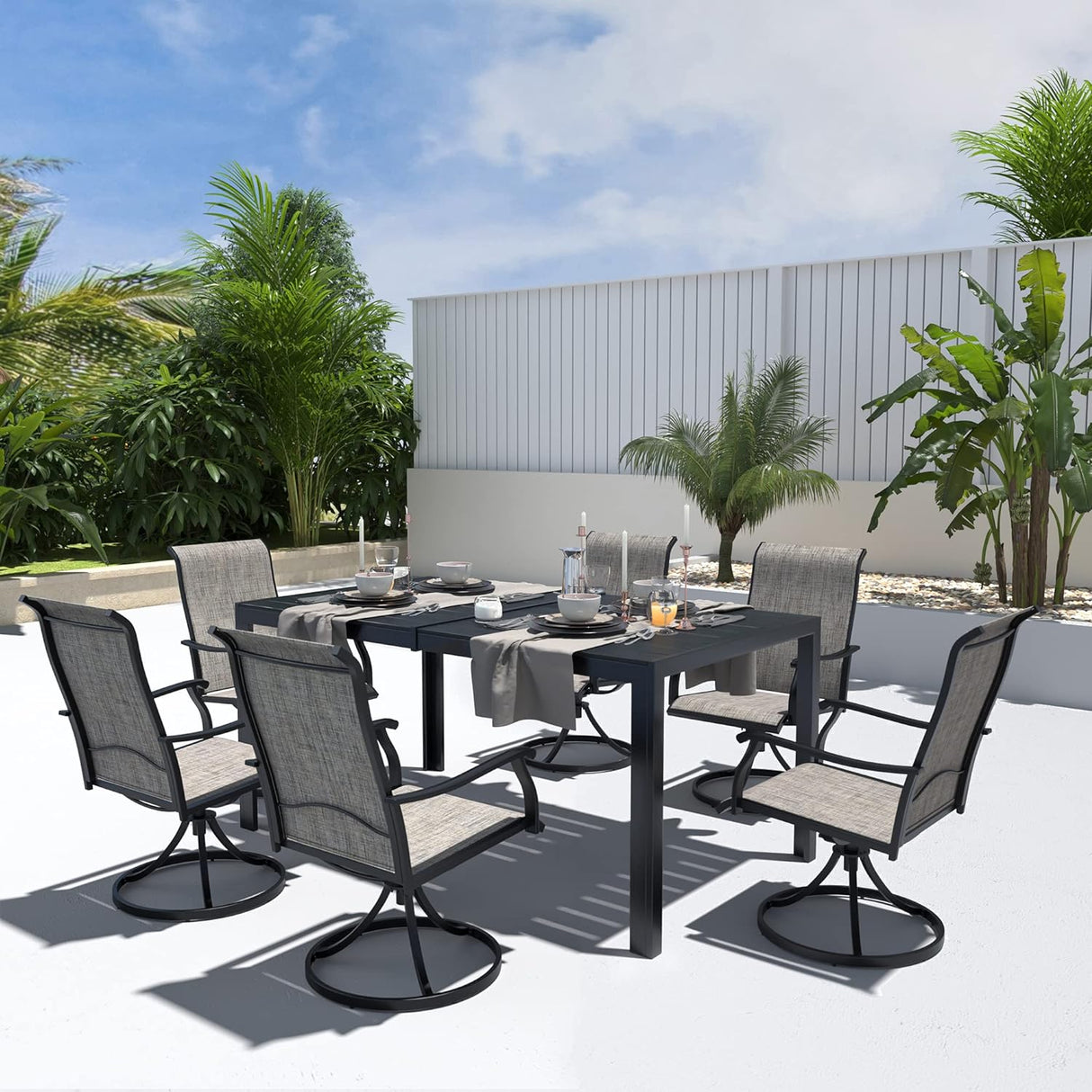 Vicllax 7-Piece Patio Dining Set, Outdoor Dining Table for 6 and Patio Swivel Chairs