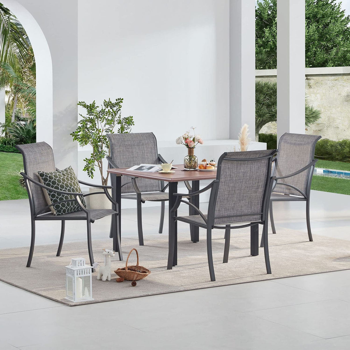 Vicllax Outdoor Patio Metal Dining Table for 4/6