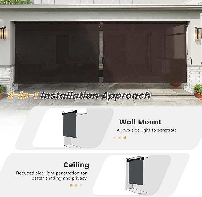 Vicllax Outdoor Cordless Sun Blocking Roller Shade, Patio Crank Roll Up Sun Shade