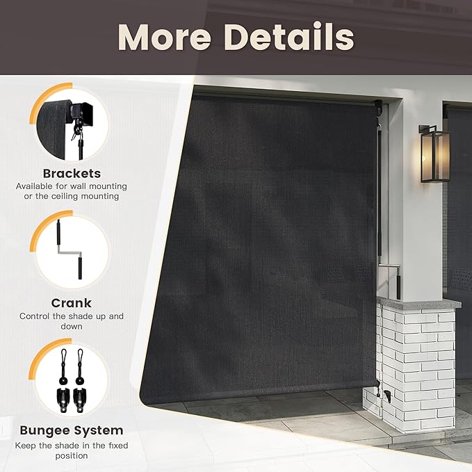 Vicllax Outdoor Cordless Sun Blocking Roller Shade, Patio Crank Roll Up Sun Shade