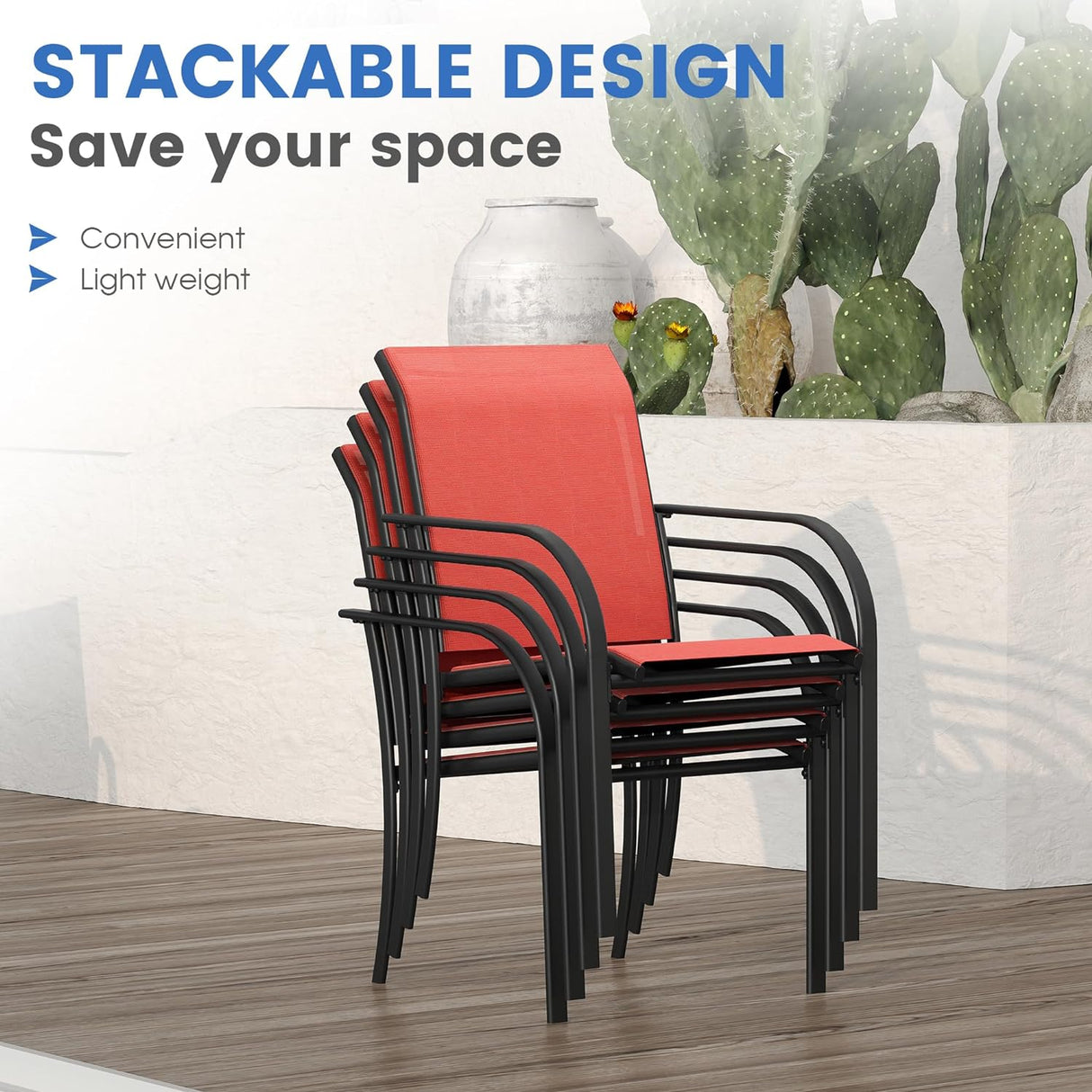 Vicllax Outdoor Textilene Stackable Sling Dining Chair, Set of 2/4/6