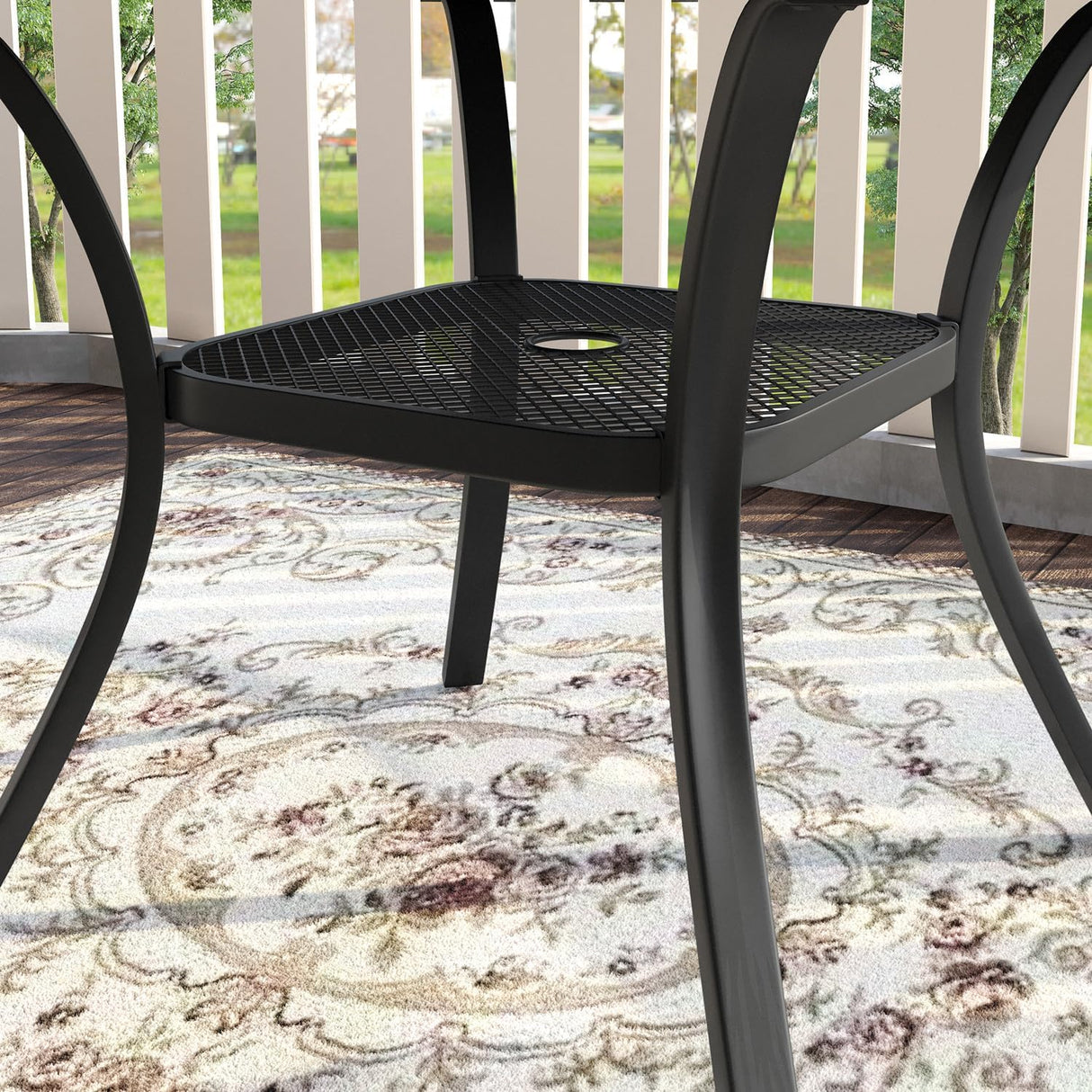 Vicllax 7-Piece Outdoor Dining Set, 50” Round Metal Table with Umbrella Hole & Solana Swivel Chair