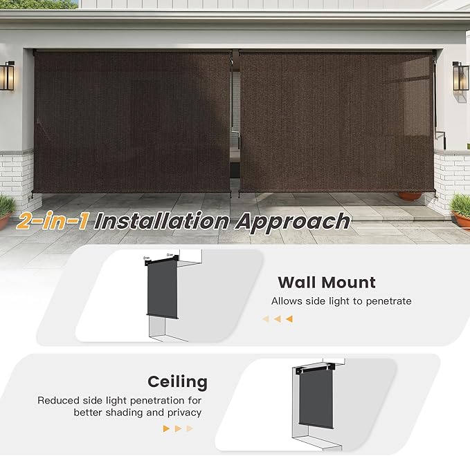 Vicllax Outdoor Cordless Sun Blocking Roller Shade, Patio Crank Roll Up Sun Shade