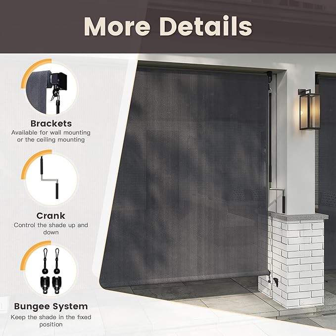 Vicllax Outdoor Cordless Sun Blocking Roller Shade, Patio Crank Roll Up Sun Shade