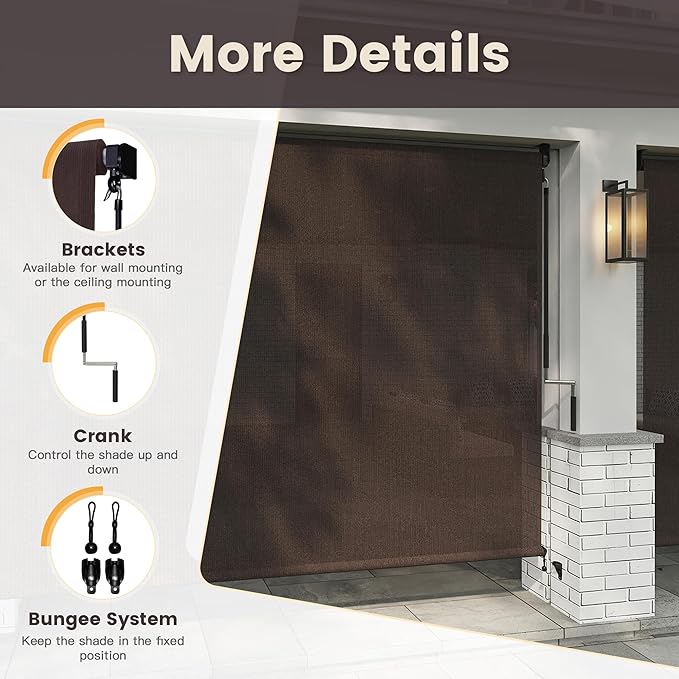 Vicllax Outdoor Cordless Sun Blocking Roller Shade, Patio Crank Roll Up Sun Shade