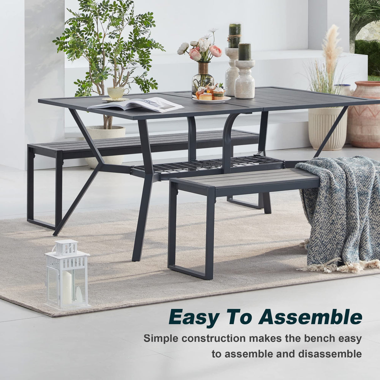 Vicllax 53" Outdoor Bench for Lawn Garden, Backless Patio Garden Bench