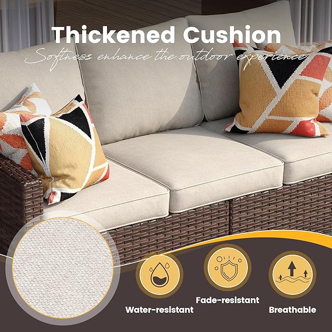 Vicllax Outdoor 5-Piece Wicker Sofa Set with Wicker Fire Table