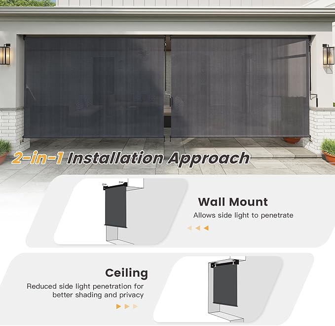 Vicllax Outdoor Cordless Sun Blocking Roller Shade, Patio Crank Roll Up Sun Shade