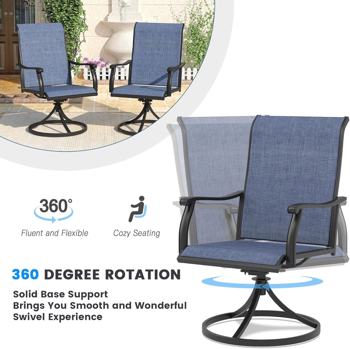 Vicllax 7 Pieces Outdoor Dining Set with 48" Round Dining Table and Swivel Chairs