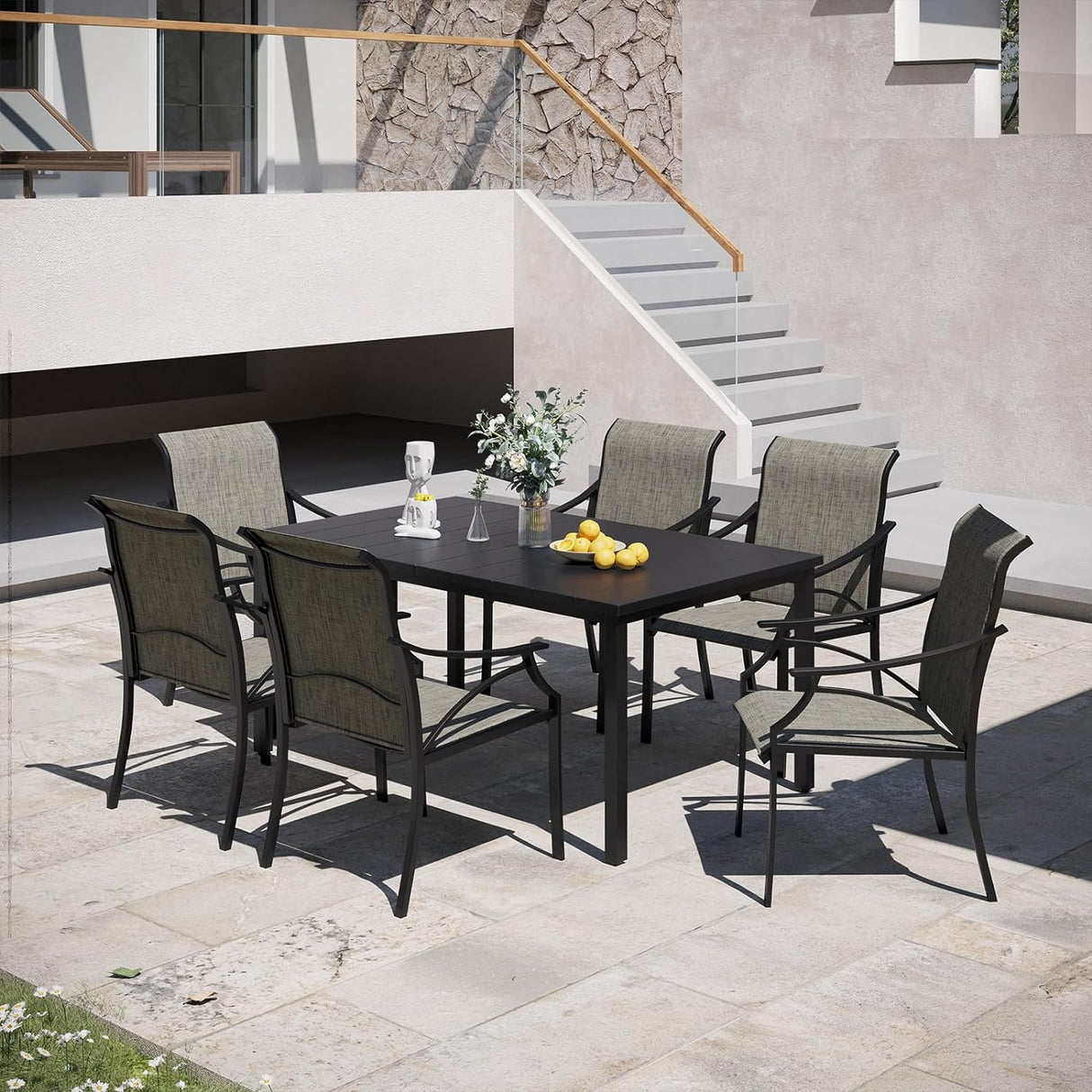 Vicllax 7-Piece Outdoor Dining Set, Rectangle Dining Table for 6 and Patio Dining Chairs