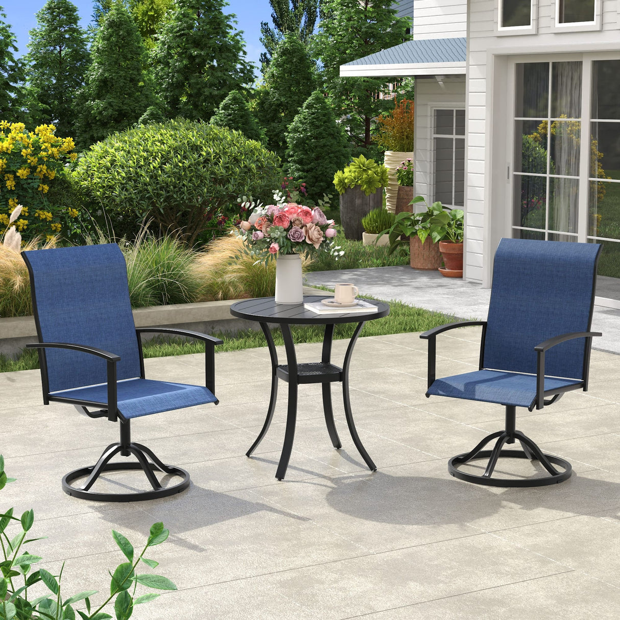Vicllax 3 Pieces Outdoor Dining Set, 27.6" Round Bar Table and Swivel Chairs