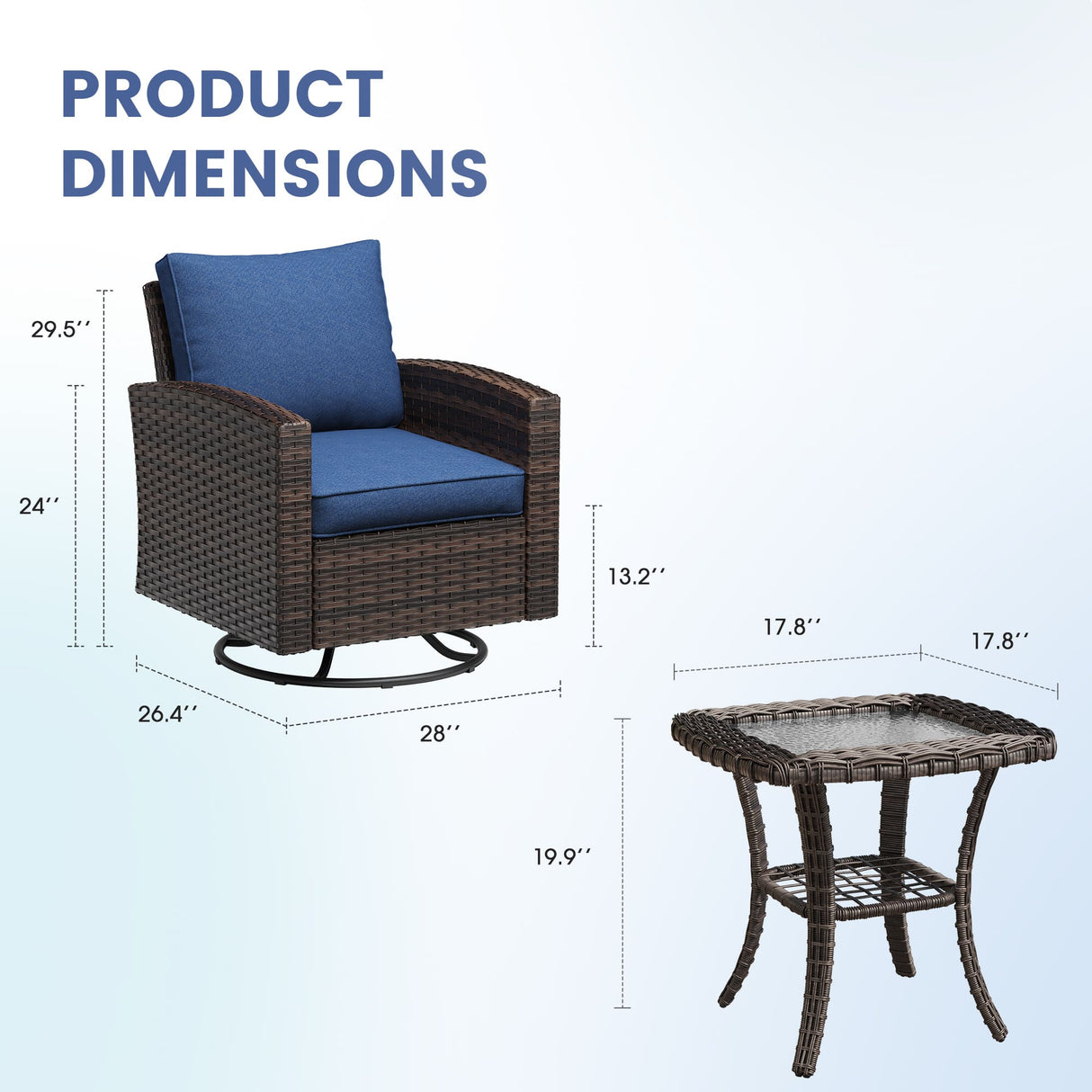 Vicllax 3/5 Pcs Garden Sofa Set, Wicker Outdoor Conversation Set with Sofa Chairs and Ottomans