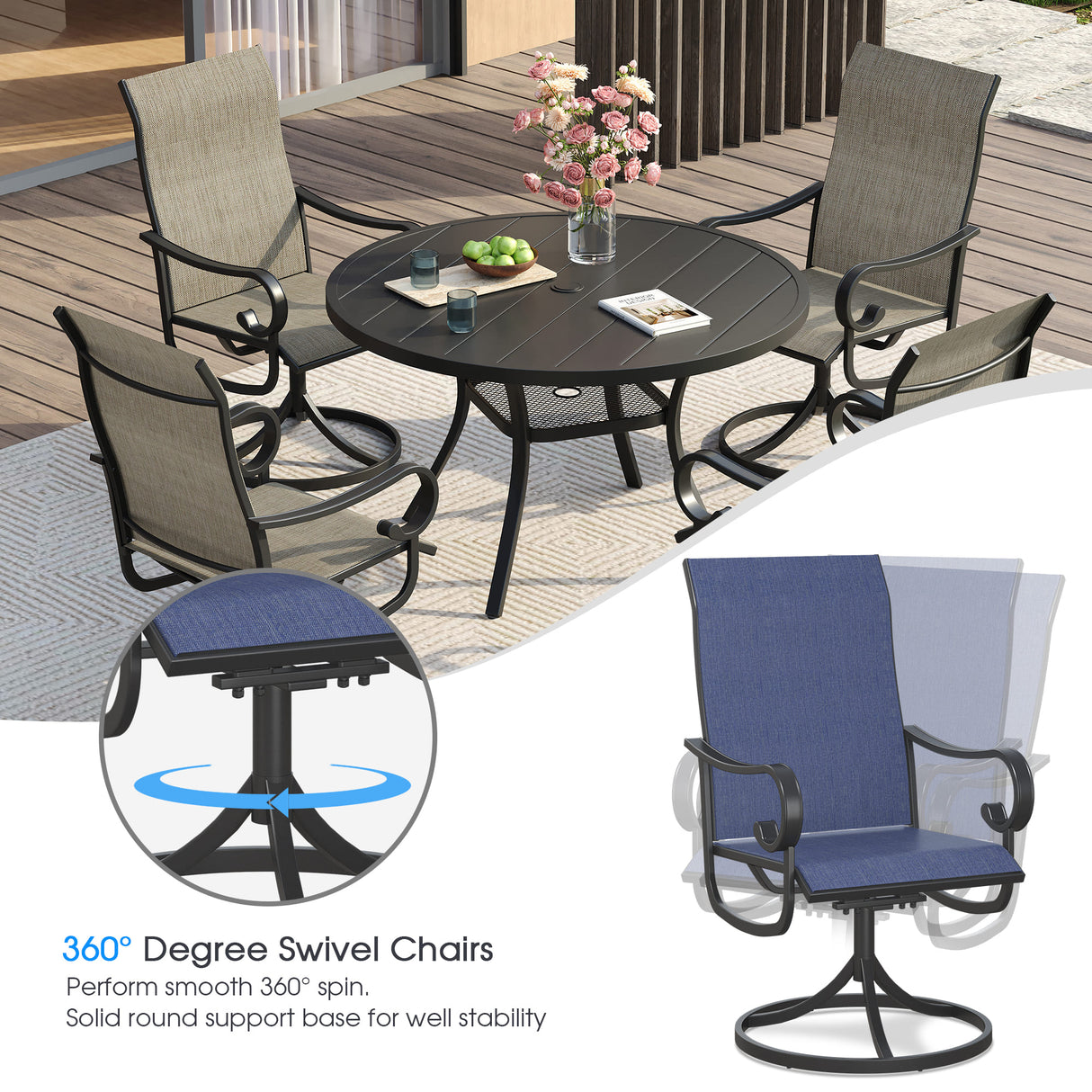 Vicllax 5/7 Pieces Patio Dining Set with Round Dining Table and Swivel Chairs