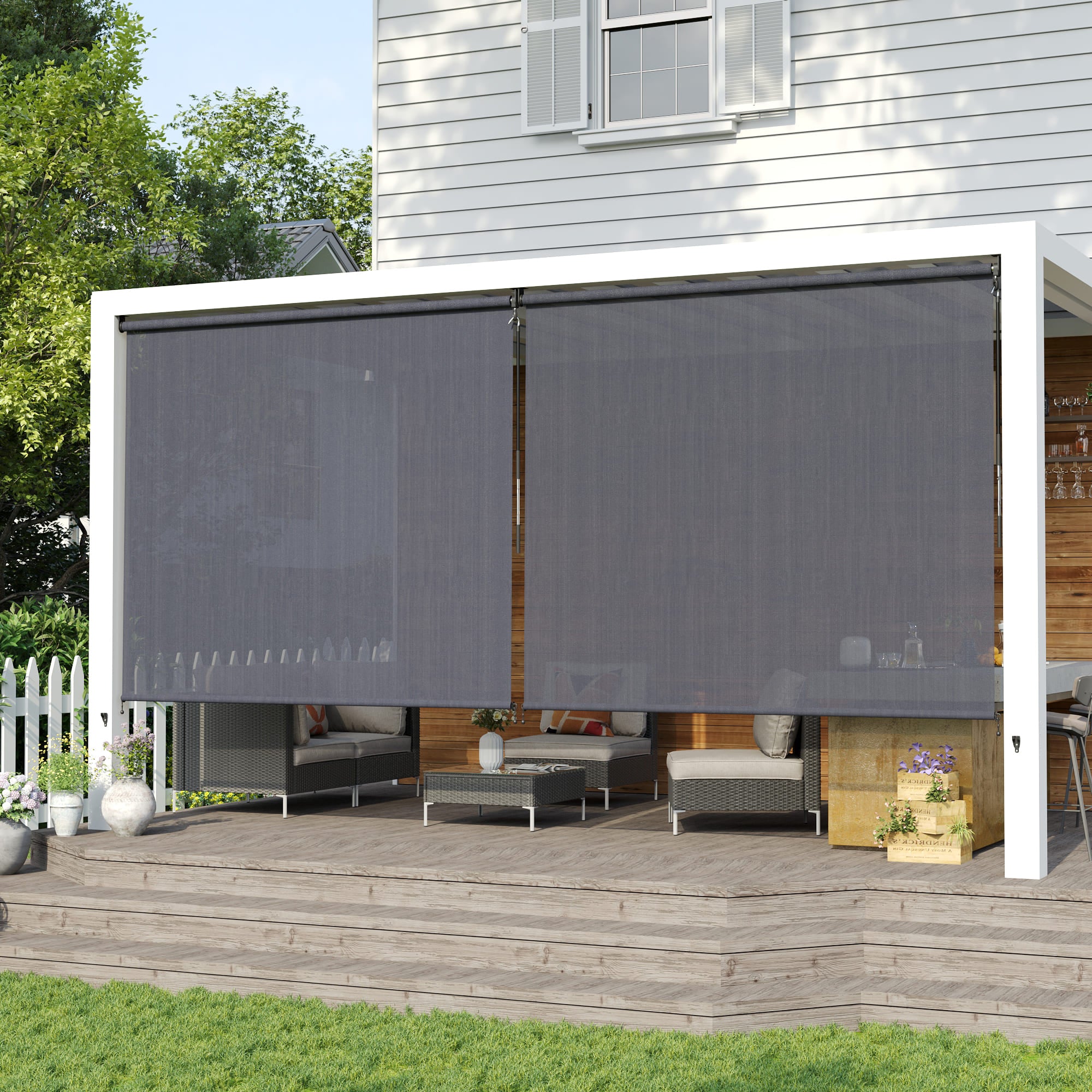 Vicllax Persiana Enrollable Inalámbrica para Exteriores con Bloqueo Solar, Toldo Enrollable con Manivela para Patio