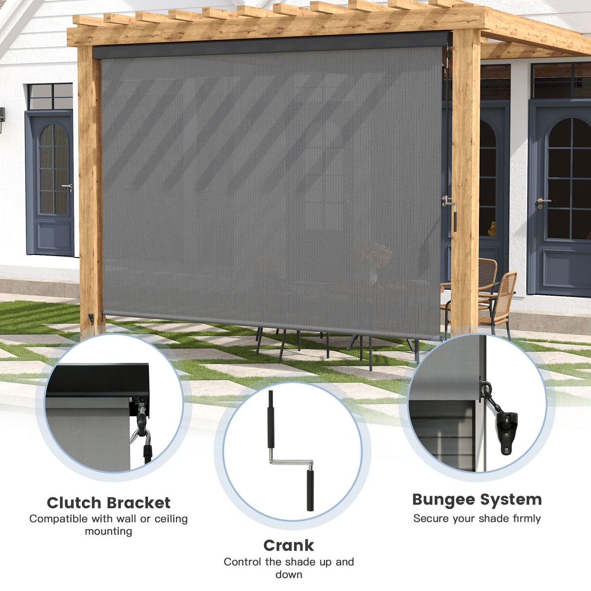 Vicllax Premium Patio Sun Blocking Roller Shade, Solar Shade with Aluminum Valance