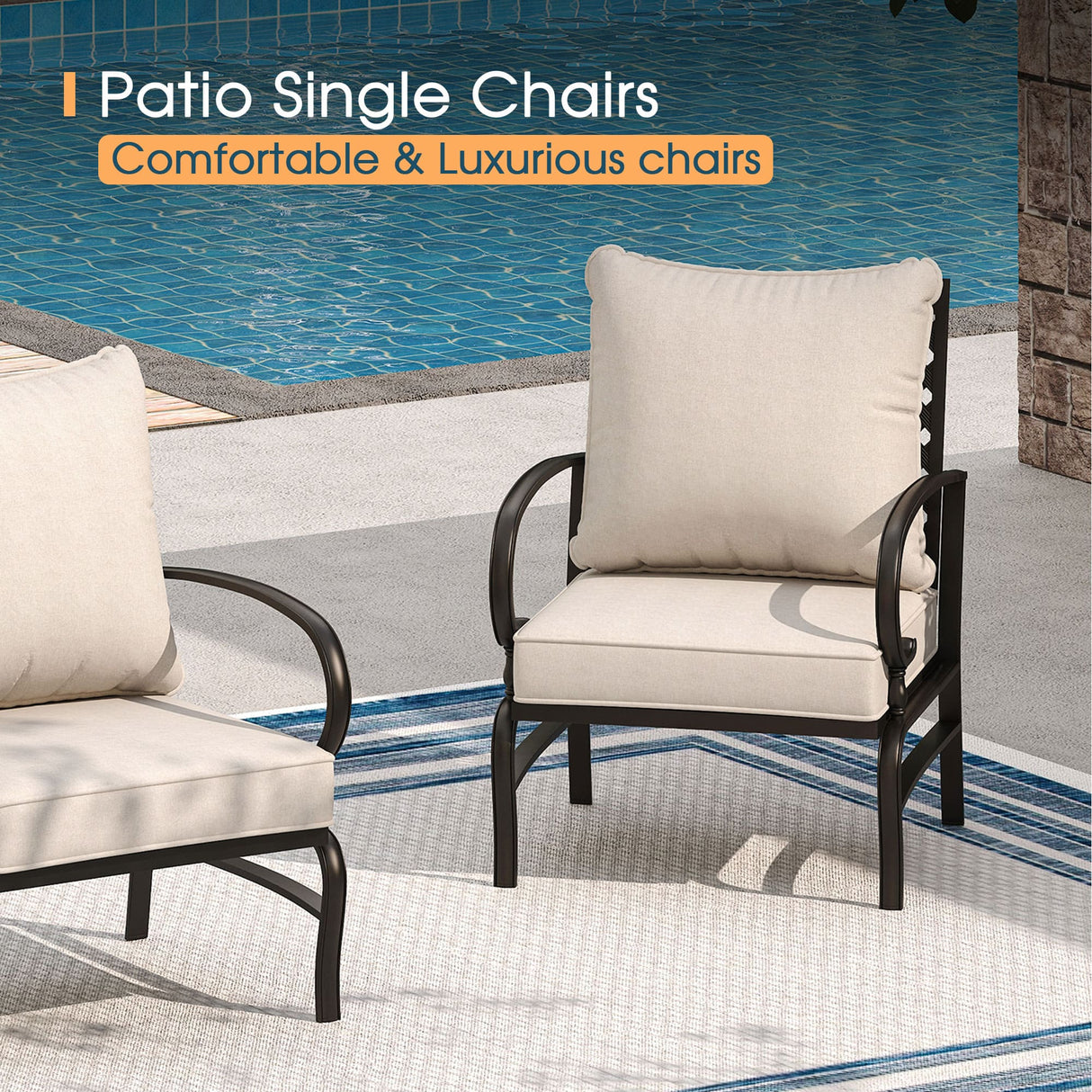 Vicllax 6-Piece Outdoor Patio Conversation Sofa Set with Cushioned Sofa Chairs and Metal Rectangular Fire Pit