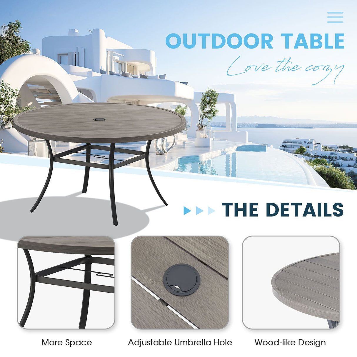 Vicllax 9-Piece Outdoor Dining Set with Patio Round Metal Table and Stackable Sling Chairs