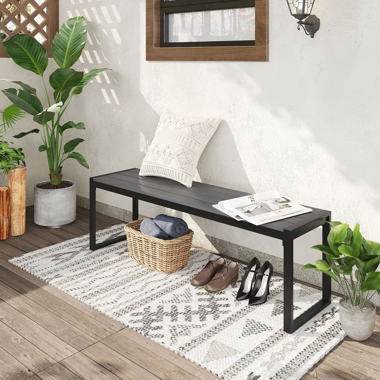 Vicllax 53" Outdoor Bench for Lawn Garden, Backless Patio Garden Bench