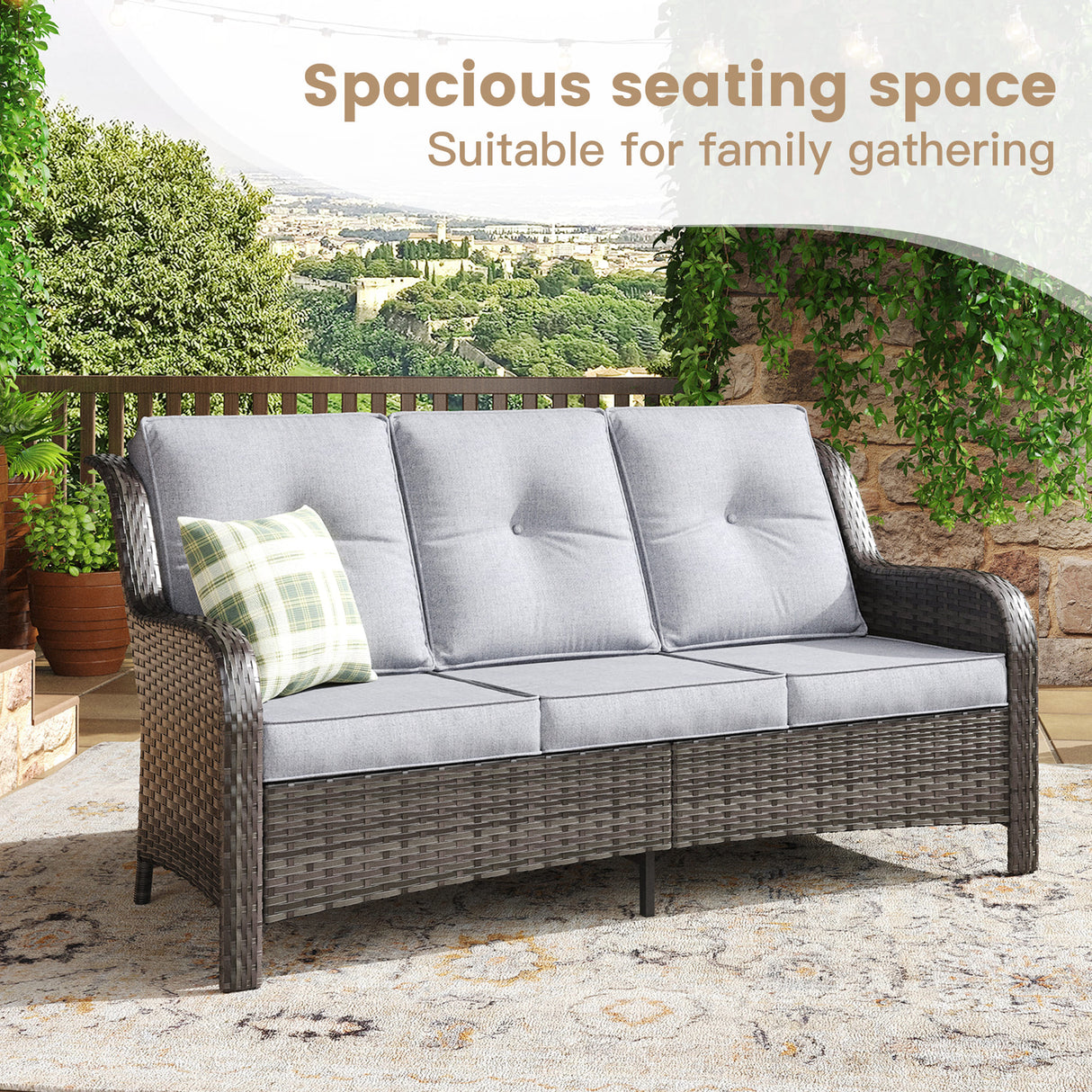 Vicllax Patio Wicker Oasis Lounge Set, 9 Seater with Fire table