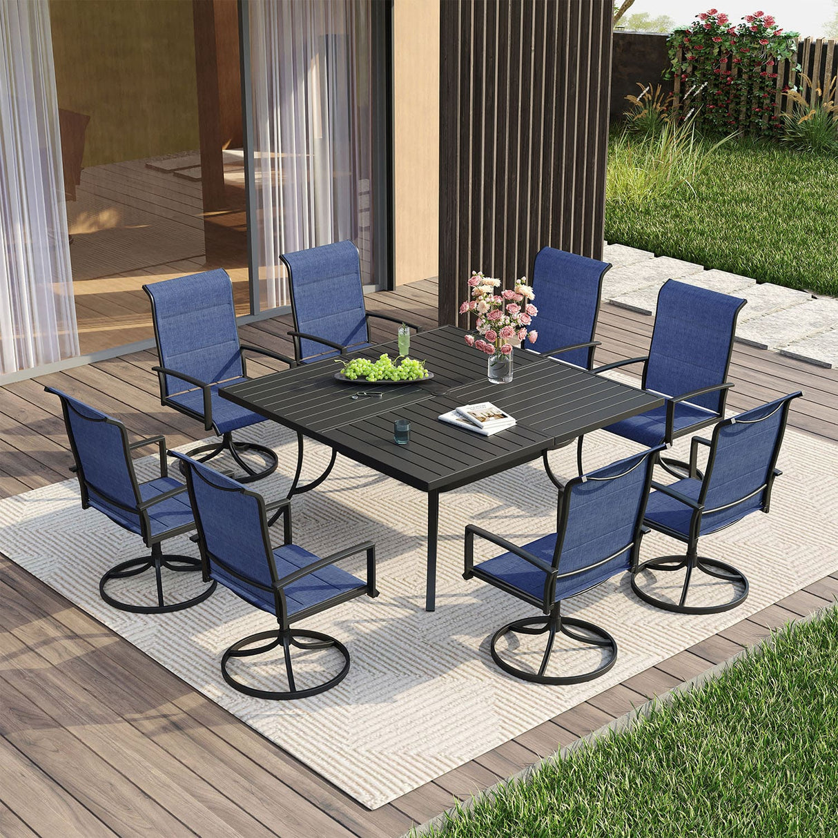 Vicllax 9 Pieces Outdoor Dining Set with 59" Square Dining Table and Swivel Chairs