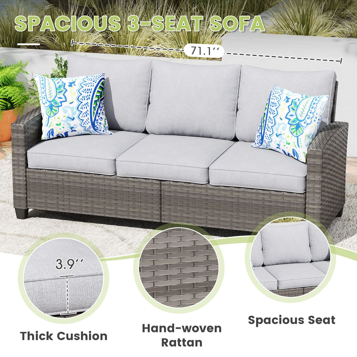 Vicllax Versatile Wicker Patio Set: 9 Pieces with Fire Table & Ottoman