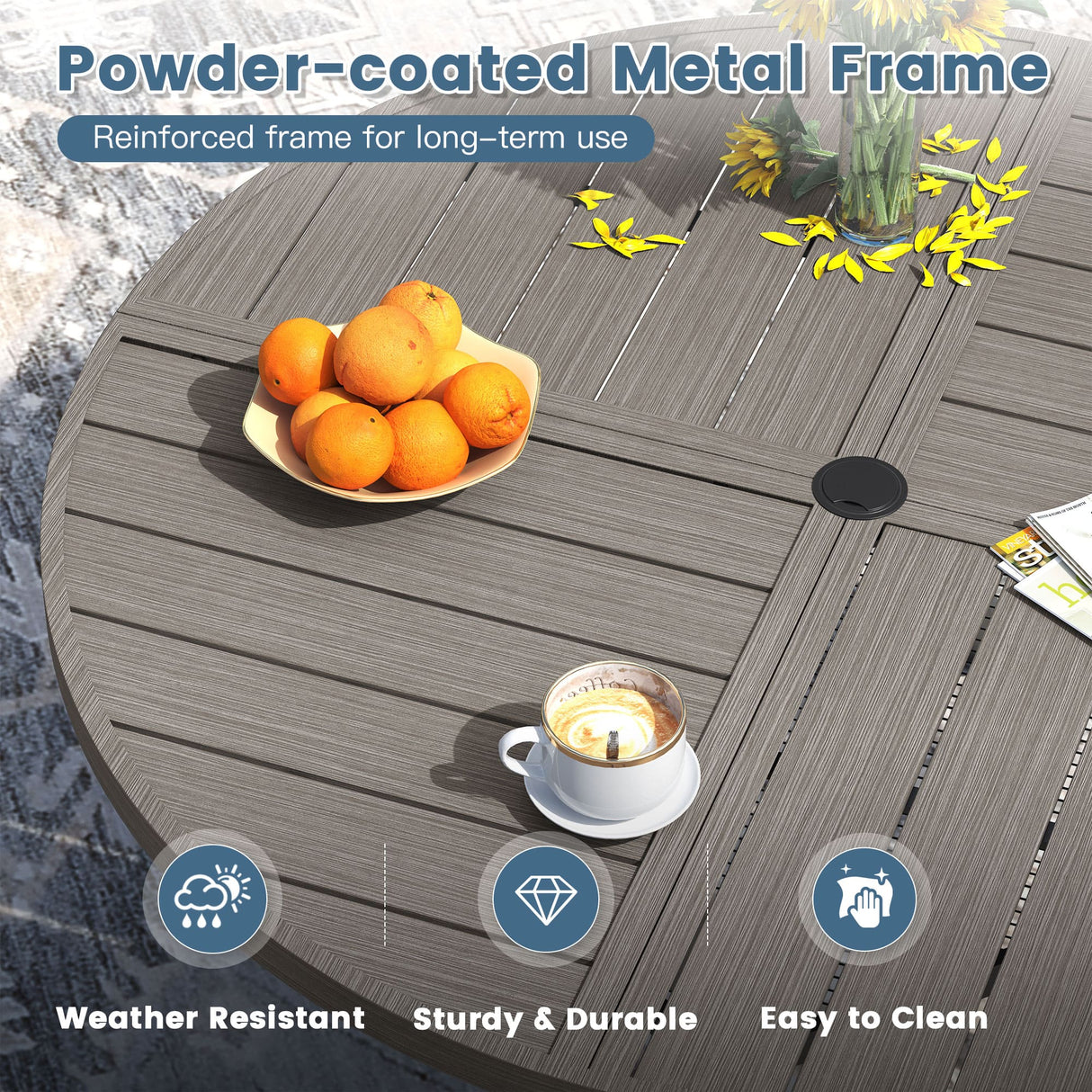 Vicllax Round Patio Dining Table for 10, 63" Outdoor Large Metal Table