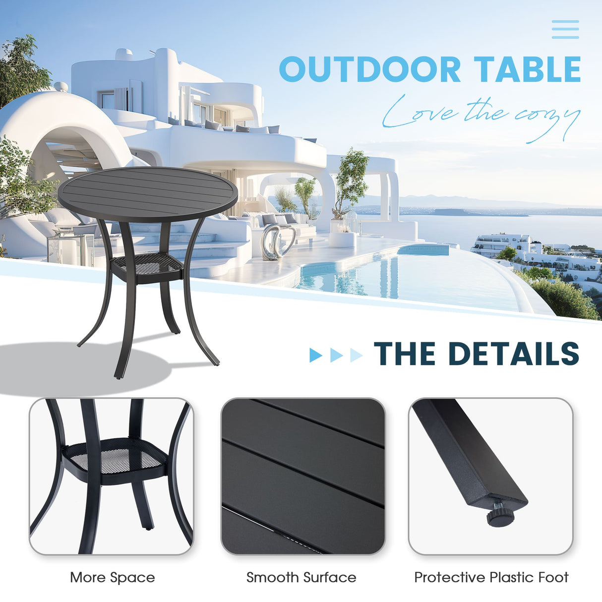 Vicllax 3 Pieces Outdoor Dining Set, 27.6" Round Bar Table and Swivel Chairs