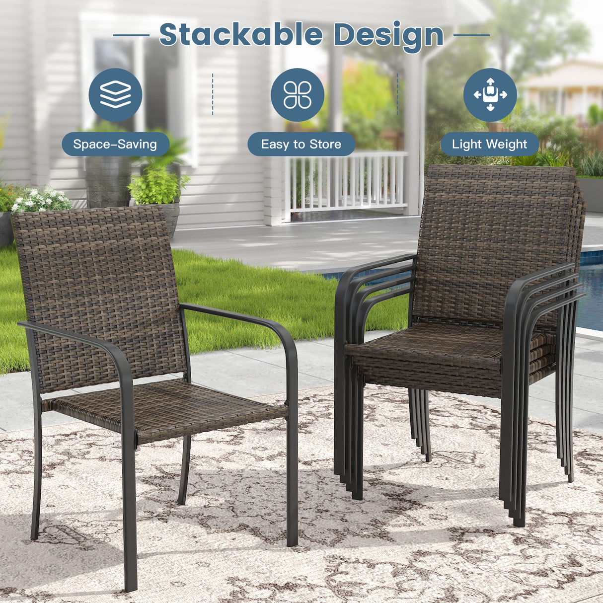 Vicllax 11 Pieces Outdoor Dining Set, 60" Outdoor dining Table and 10 Stackable Metal Armchair, Bistro Set for Garden, Balcony & Backyard