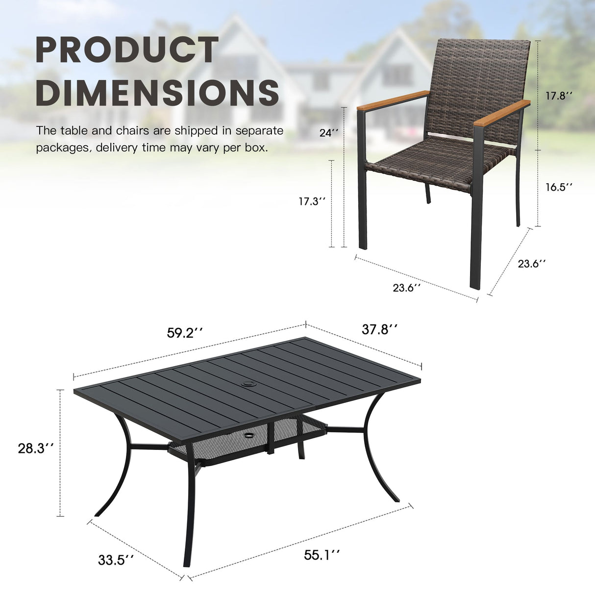 Vicllax 7 Pieces Outdoor Dining Set, Patio Rectangular Metal Table and 6 Stackable Armchairs