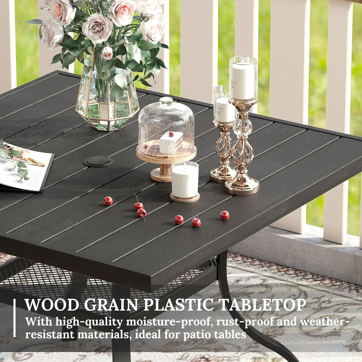 Vicllax Outdoor 38.6“ Plastic Dining Table Set of 4, Plastic Square Table with Swivel Dining Chairs