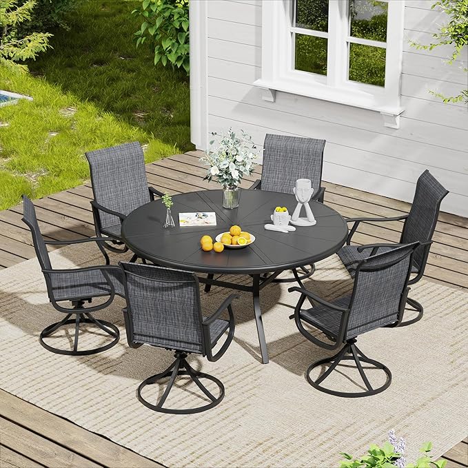 VICLLAX 5/7 Pieces Outdoor Dining Set, Swivel Dining Chairs Set of 4/6 and Round Patio Table